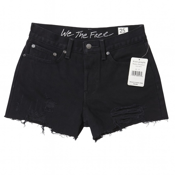 NWT Free People Sofia High Waisted True Black Denim Shorts, Size 25 - Picture 1 of 3